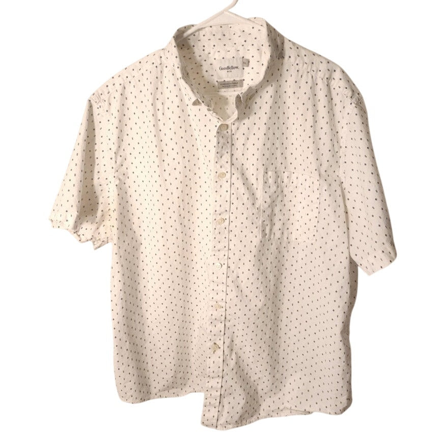 Goodfellow Co Mens XXL Short Sleeve Button Shirt White Geometric Micro Print