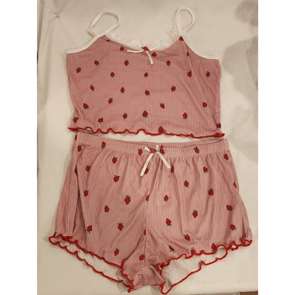 Strawberry Pajama Set Women’s XL Pink Sleeveless Top & Shorts NWT
