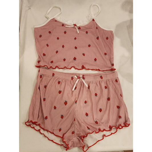Strawberry Pajama Set Women’s XL Pink Sleeveless Top & Shorts NWT