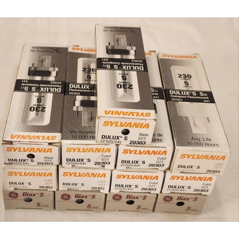 Lot of 13 Sylvania GE 5W G23 2-Pin Compact Fluorescent CFL Light Bulbs 20303 NOS