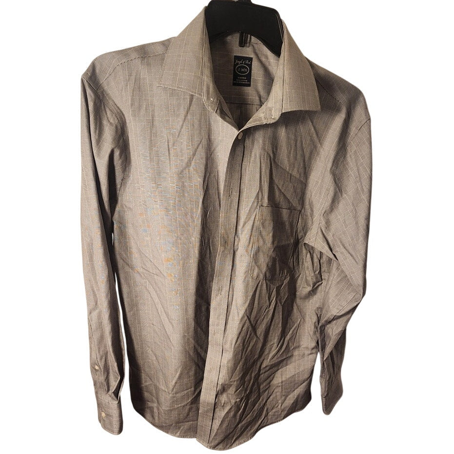 Joseph & Feiss Mens Dress Shirt 17 34/35 Non Iron Cotton Gray Grid Pattern