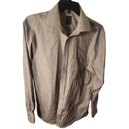 Joseph & Feiss Mens Dress Shirt 17 34/35 Non Iron Cotton Gray Grid Pattern