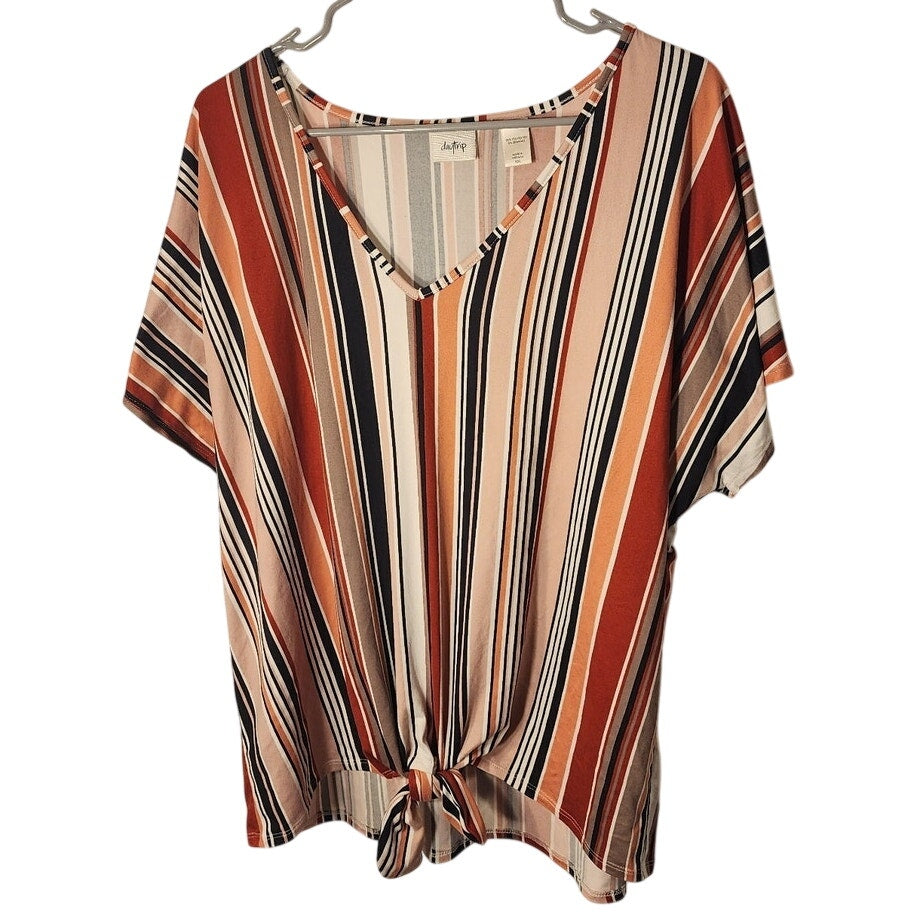 Daytrip Women’s Striped Tie‑Front Short Sleeve V‑Neck Top Size XXL