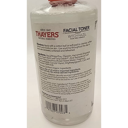 THAYERS Facial Toner - Witch Hazel, Aloe Vera Formula - 12 Oz - Rose Petal