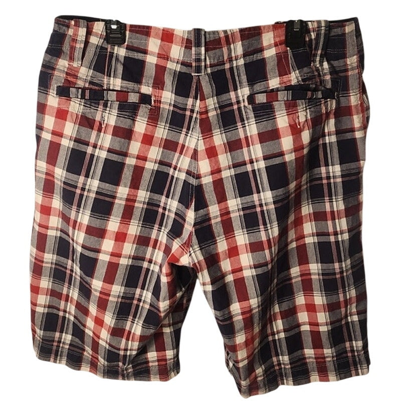 Arizona Jean Co Mens Size 38 Plaid Shorts Red Black Gray White Flat Front
