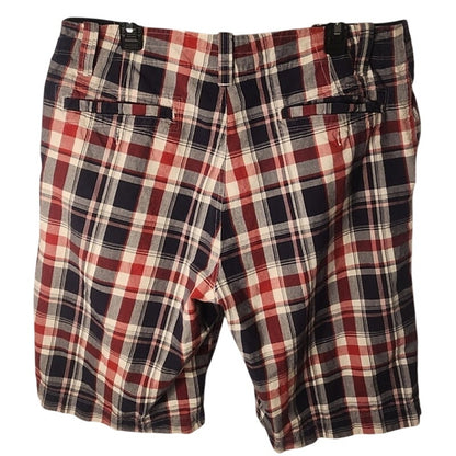 Arizona Jean Co Mens Size 38 Plaid Shorts Red Black Gray White Flat Front