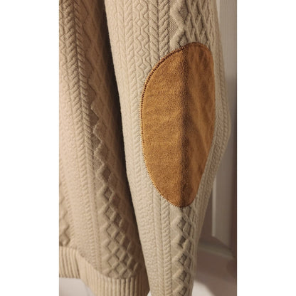 Mens XXL Beige Knit Long Sleeve Henley Pullover Sweater Jeans Hengsheng