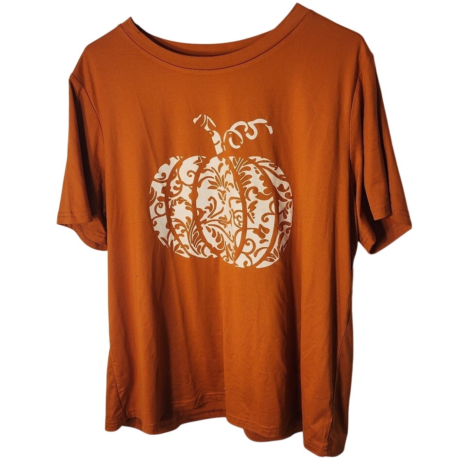 Pumpkin Scroll Graphic T-Shirt Burnt Orange Fall Thanksgiving Tee 1XL