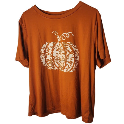 Pumpkin Scroll Graphic T-Shirt Burnt Orange Fall Thanksgiving Tee 1XL