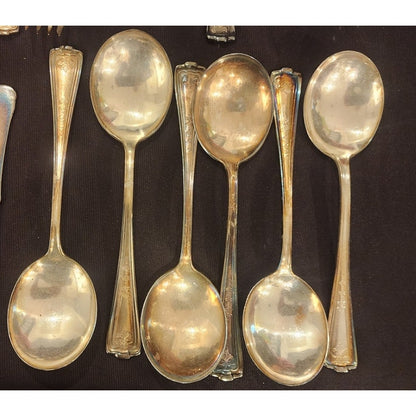 Vintage 1847 Rogers Bros Silverplate Flatware Set 42 Pc Original Red Cloth Bags14