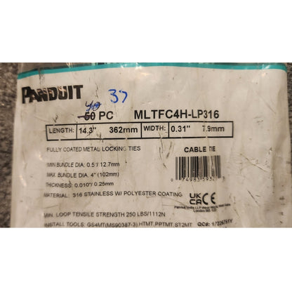Panduit MLTFC4H-LP316 Stainless Steel Cable Ties 14.3in Black Lot of 37 Open Bag