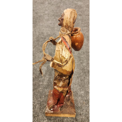 Vintage Handmade Mexican Folk Art Paper Mache Woman Terracotta Jug Figurine 11"