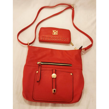Badgley Mischka Orange Studded Vegan Leather Wallet and Crossbody Bag Set