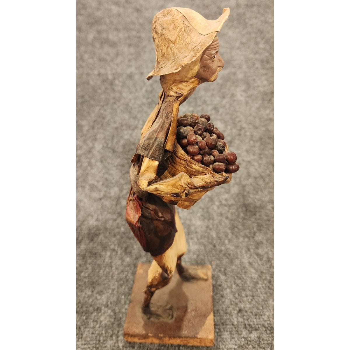 Vintage Handmade Mexican Folk Art Paper Mache Man Fruit Basket Figurine 12"