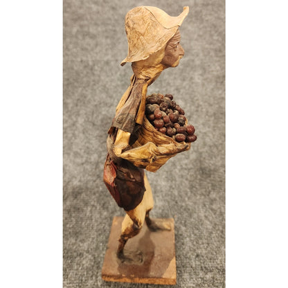 Vintage Handmade Mexican Folk Art Paper Mache Man Fruit Basket Figurine 12"