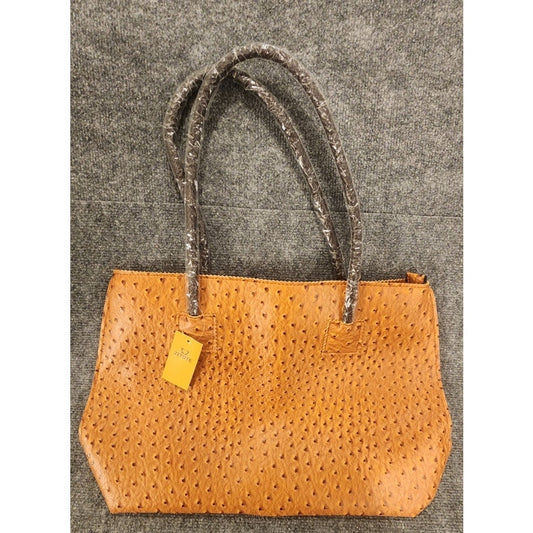 New 22TOTE Large Tan Ostrich Embossed Faux Leather Tote Bag Pouch NWT