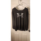 SHEIN Curve 1XL Black Cat Face Graphic Long Sleeve Top Pullover Shirt