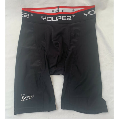 Youper -Padded Sliding Shorts - Size YM -Black with Red Accent and White Letters