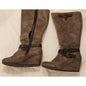 City Classified Taupe Knee High Wedge Boots Buckle Strap Detail Women's Size 9