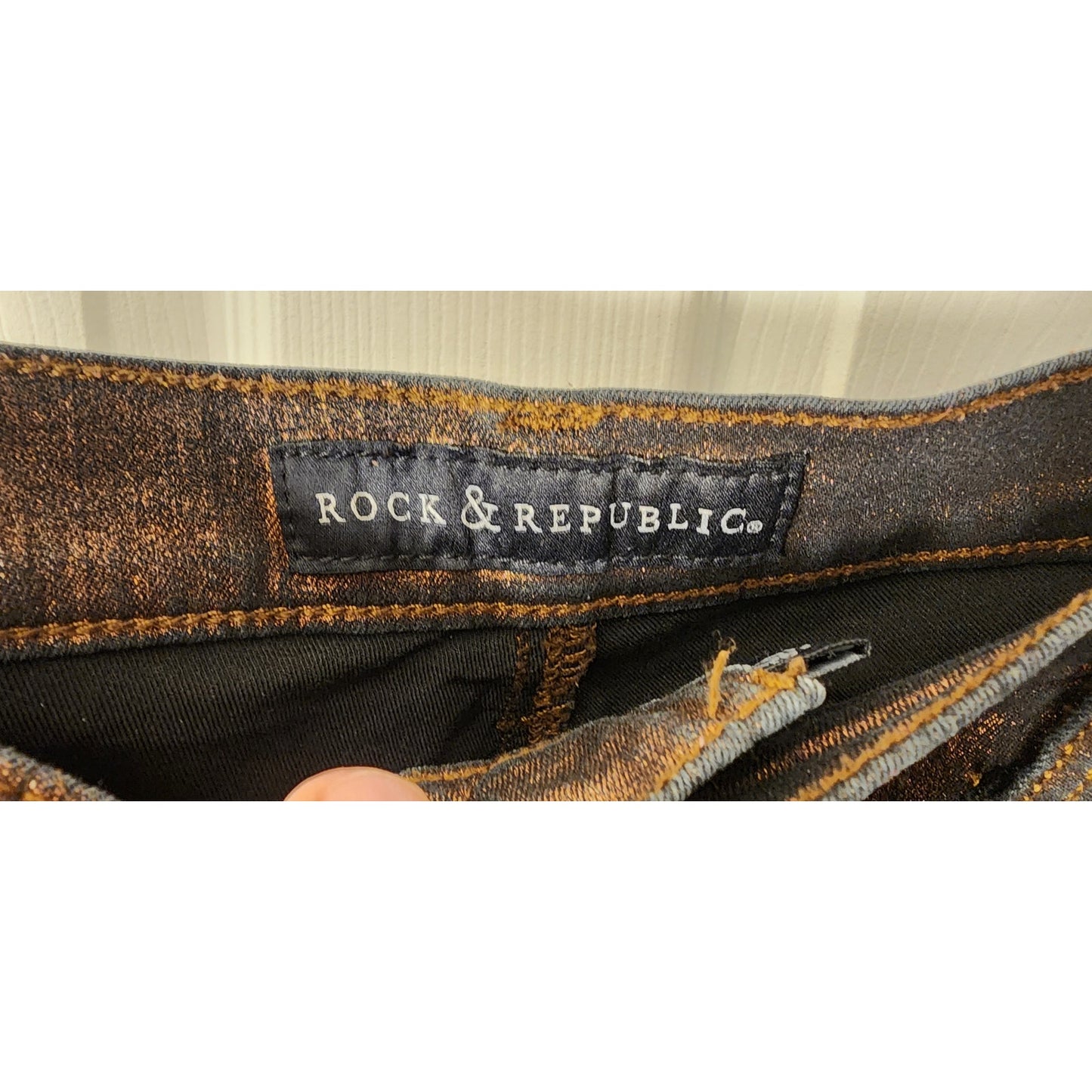 Rock & Republic Metallic Coated Jeans Women’s 16 Bronze Shiny Pants