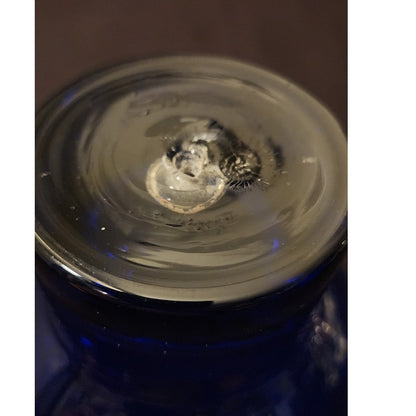 Vintage Cobalt Blue Hand Blown Glass Rose Bowl Vase 5" Controlled Bubble Base