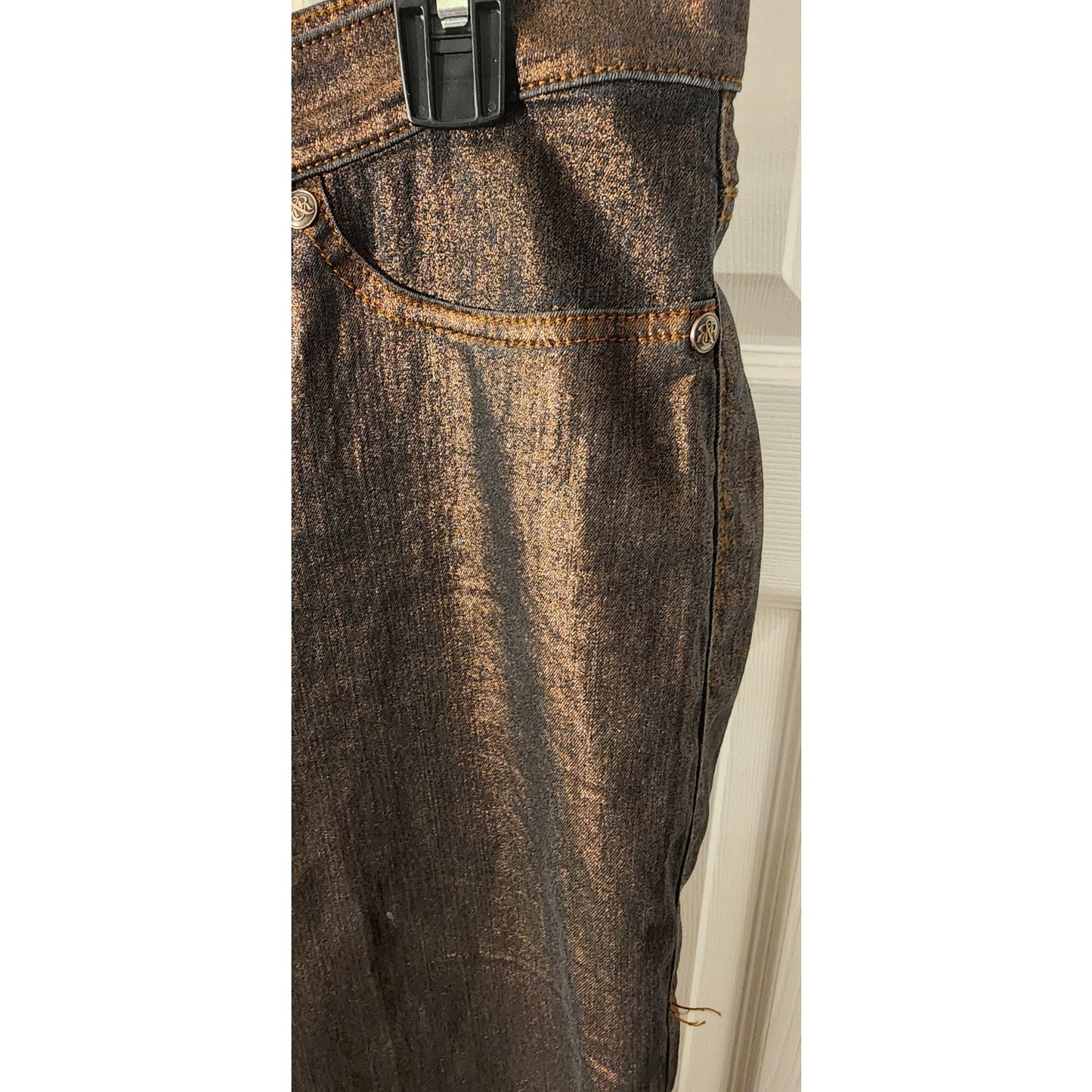 Rock & Republic Metallic Coated Jeans Women’s 16 Bronze Shiny Pants