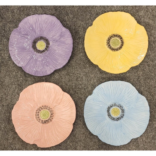 Vintage HausenWare Floral Decorative Plates Set of 4 Round Ceramic Flower Art