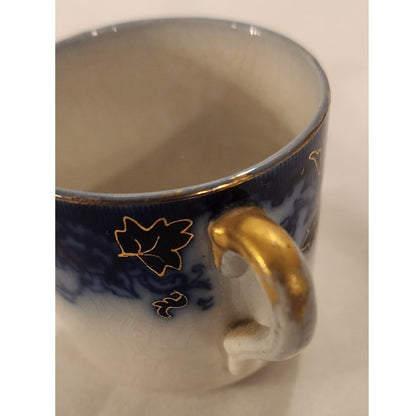 Flow Blue Small Cup Gold Trim – Vintage Unmarked -  2 3/8" tall and wide