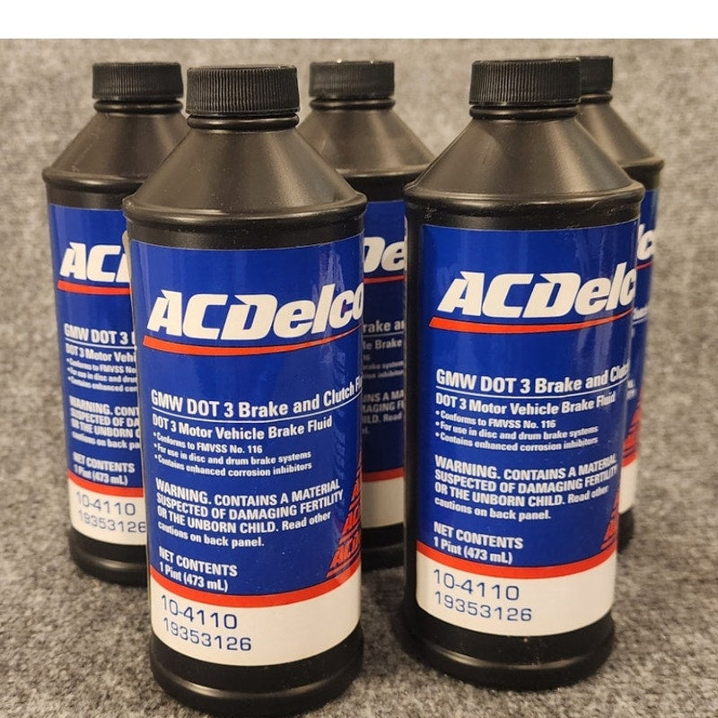Lot of 5 ACDelco DOT 3 Brake Clutch Fluid 19353126 10-4110 Sealed 1 Pint Each