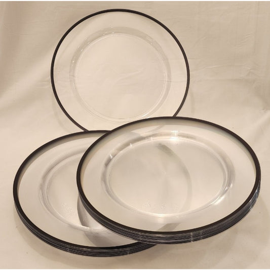 Clear Charger Plates With Black Trim - 12 Inch - 25 Pack - Disposable -