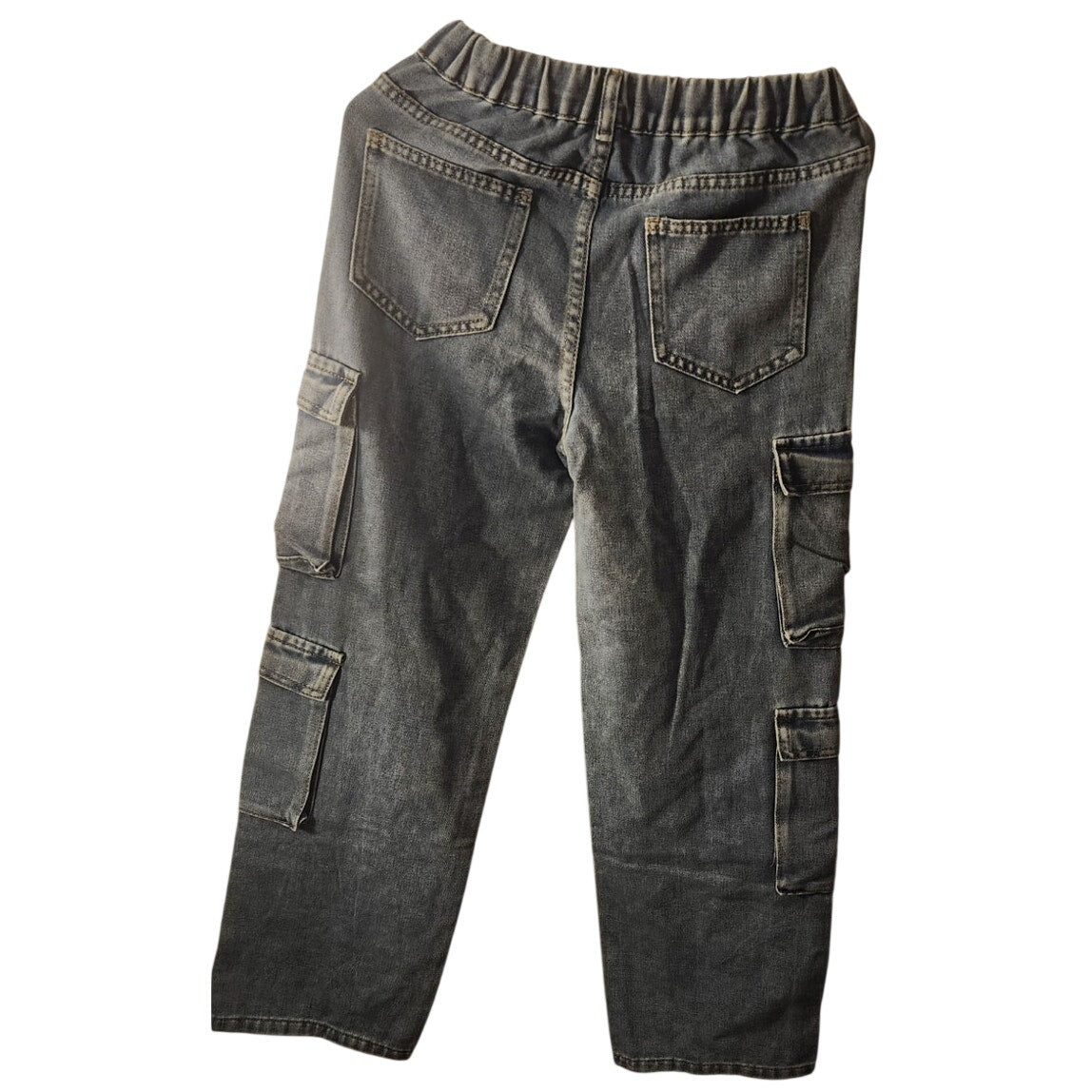 Unbranded Youth Cargo Jeans Size 14Y Blue Denim Multi‑Pocket Straight Leg New