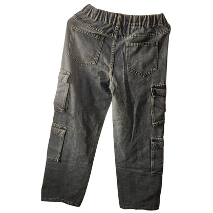 Unbranded Youth Cargo Jeans Size 14Y Blue Denim Multi‑Pocket Straight Leg New