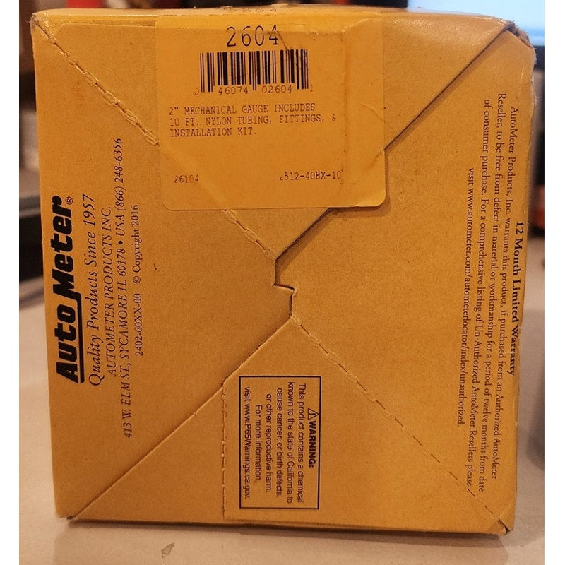 New AutoMeter 2604 Z-Series Mechanical Oil Pressure Gauge 2-1/16 52mm 0-100 PSI