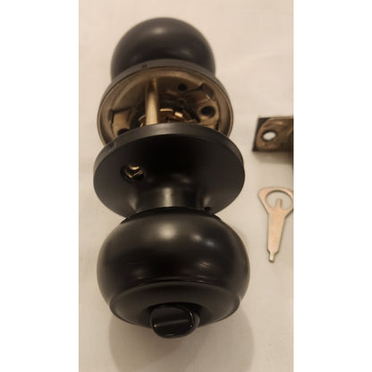 Door Knob w/Lock and Key, Matte Black - Bathroom, Bedroom, Etc. - W/Instructions