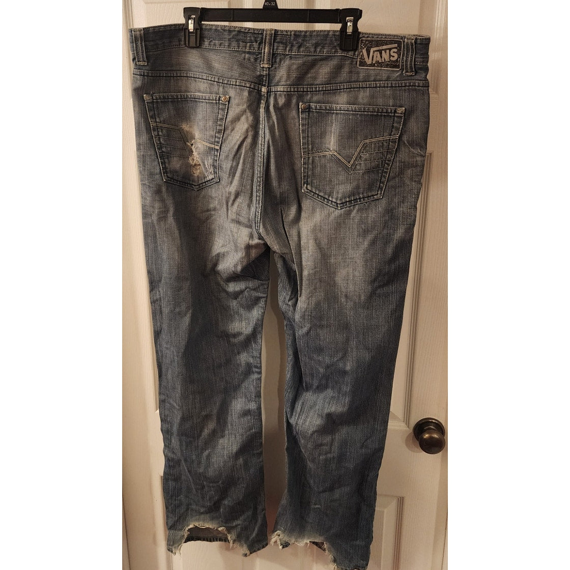 Vans Men’s Jeans 38 Distressed Blue Denim Skate Style Raw Hem
