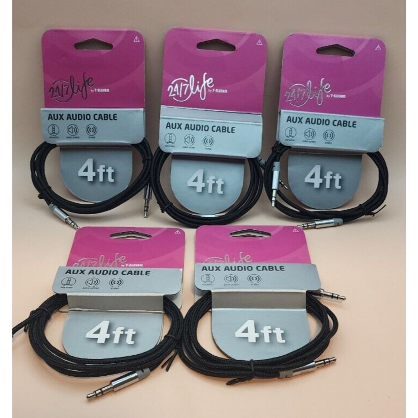 SET OF SIX (6) -*24/7 Life by 7-Eleven - 4FT 3.5 mm - AUX Audio Stereo Cable