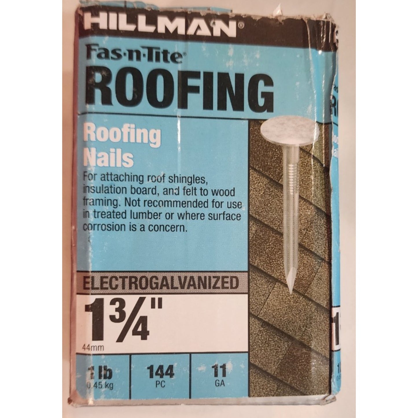(3)- 1 lb Boxes - Hillman Roofing Nails - Electro Galvanized- 11 Gauge - 1-3/4"