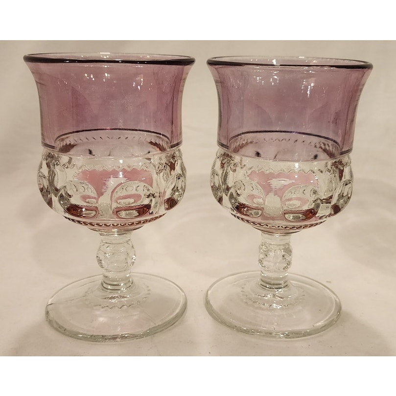 Vintage Indiana Glass Kings Crown Cranberry Flash Thumbprint Goblets Set of 2
