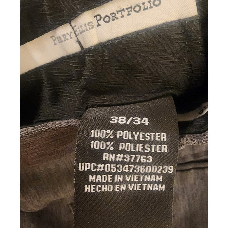 Perry Ellis Portfolio Mens 38/34 Dark Gray Cuffed Dress Pants Slacks Flat Front