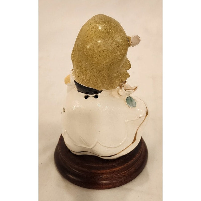 Vintage Wade Japan Angel Bell Figurine on Wooden Stand 5"