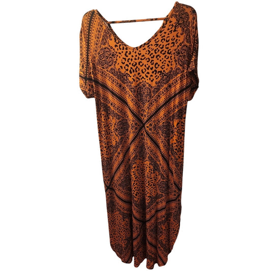LuLaRoe Ana Maxi Dress XL Orange Black Animal Leopard Print Short Sleeve Knit
