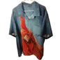 Daddyloco Mens 3XL Rooster Print Blue Green Short Sleeve Button Down Shirt