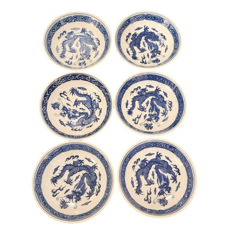 Vintage Chinese Dragon Small Dishes Bowls 4 Inch Set of 6 Porcelain Dipping