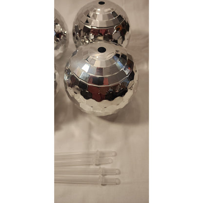 4 Pack Disco Ball Tumblers w/ Lids & Straws - 19 Oz Silver - '70s Dance Craze!