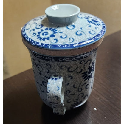 Chinese Blue and White Porcelain Dragon Tea Mug with Lid & Infuser - New In Box