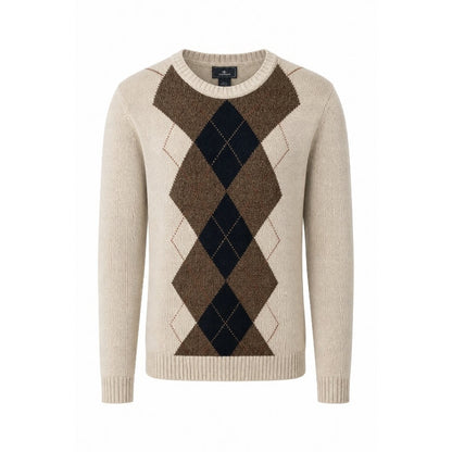 Dockers Mens XL Argyle V-Neck Sweater Cream Beige Navy Blue Pullover