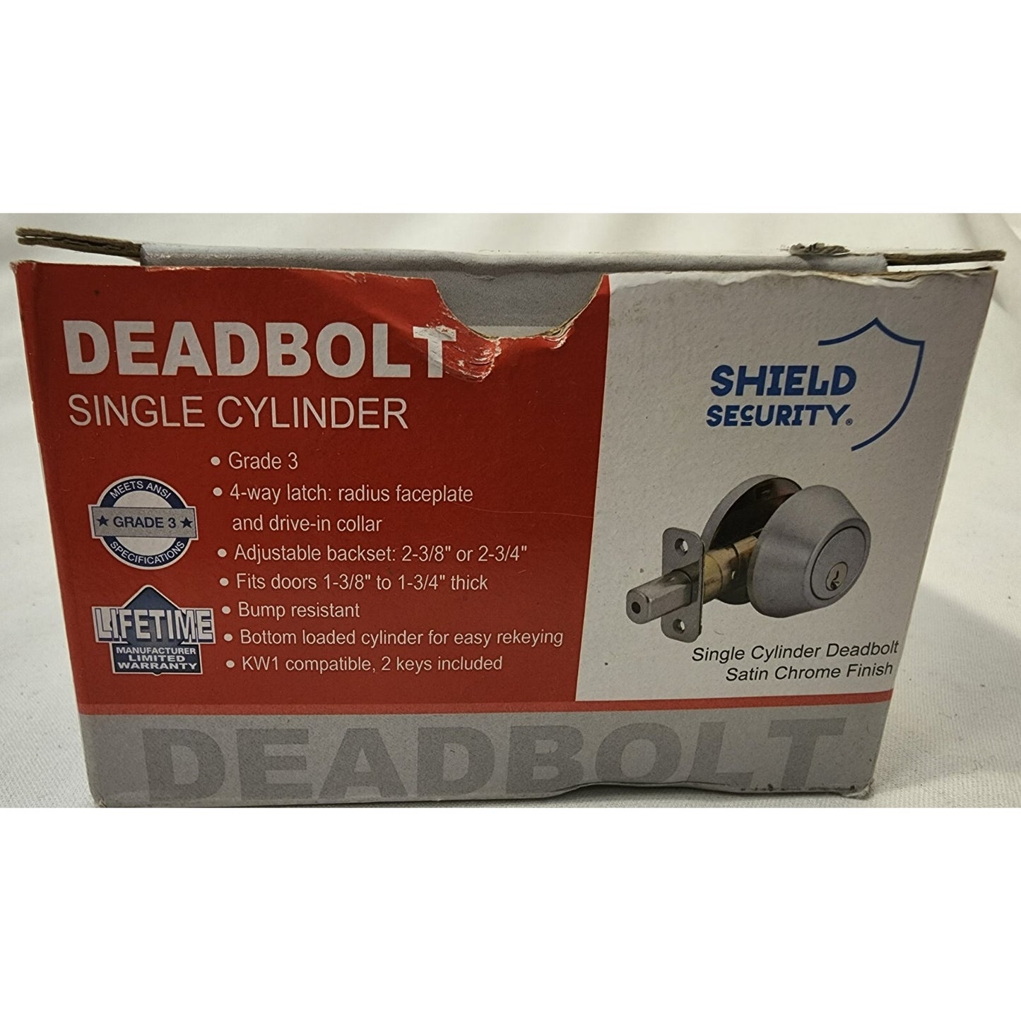 SHIELD Security - Satin Chrome Finish - Single Cylinder Deadbolt - Grade 3