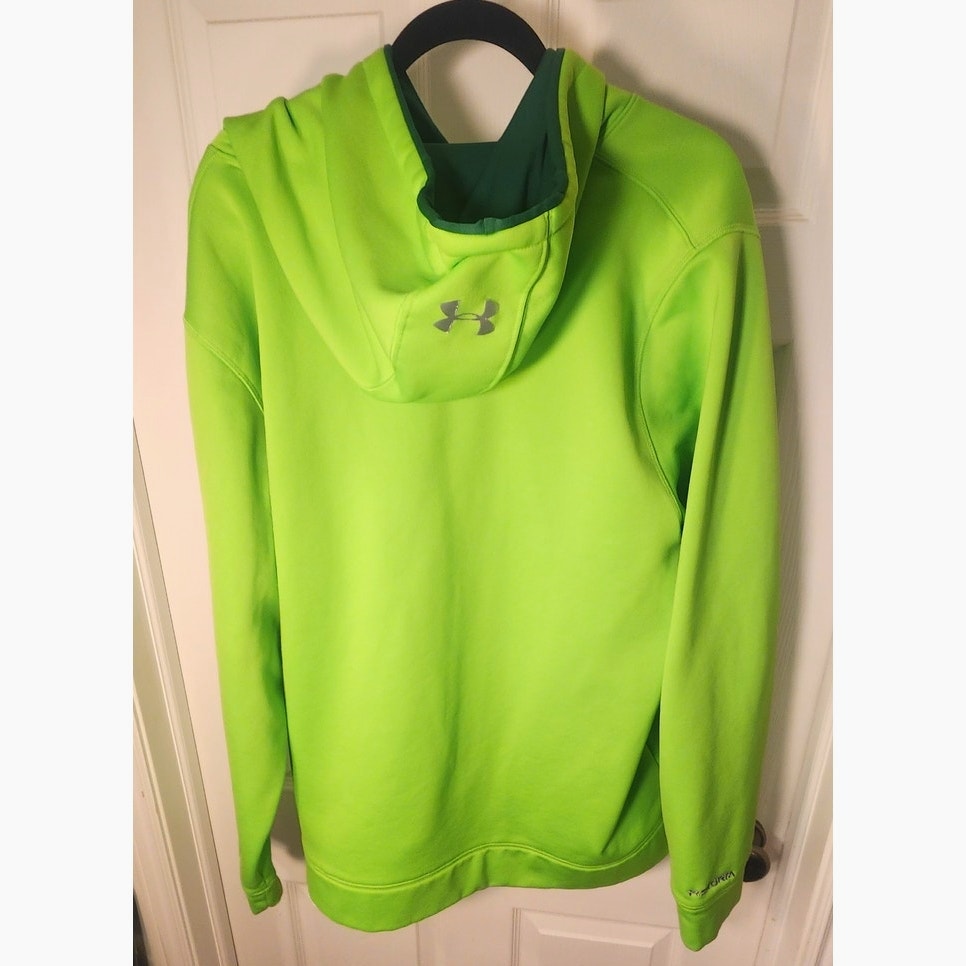 Under Armour Mens ColdGear Fleece Hoodie Green Pullover Sweatshirt Size 2XL