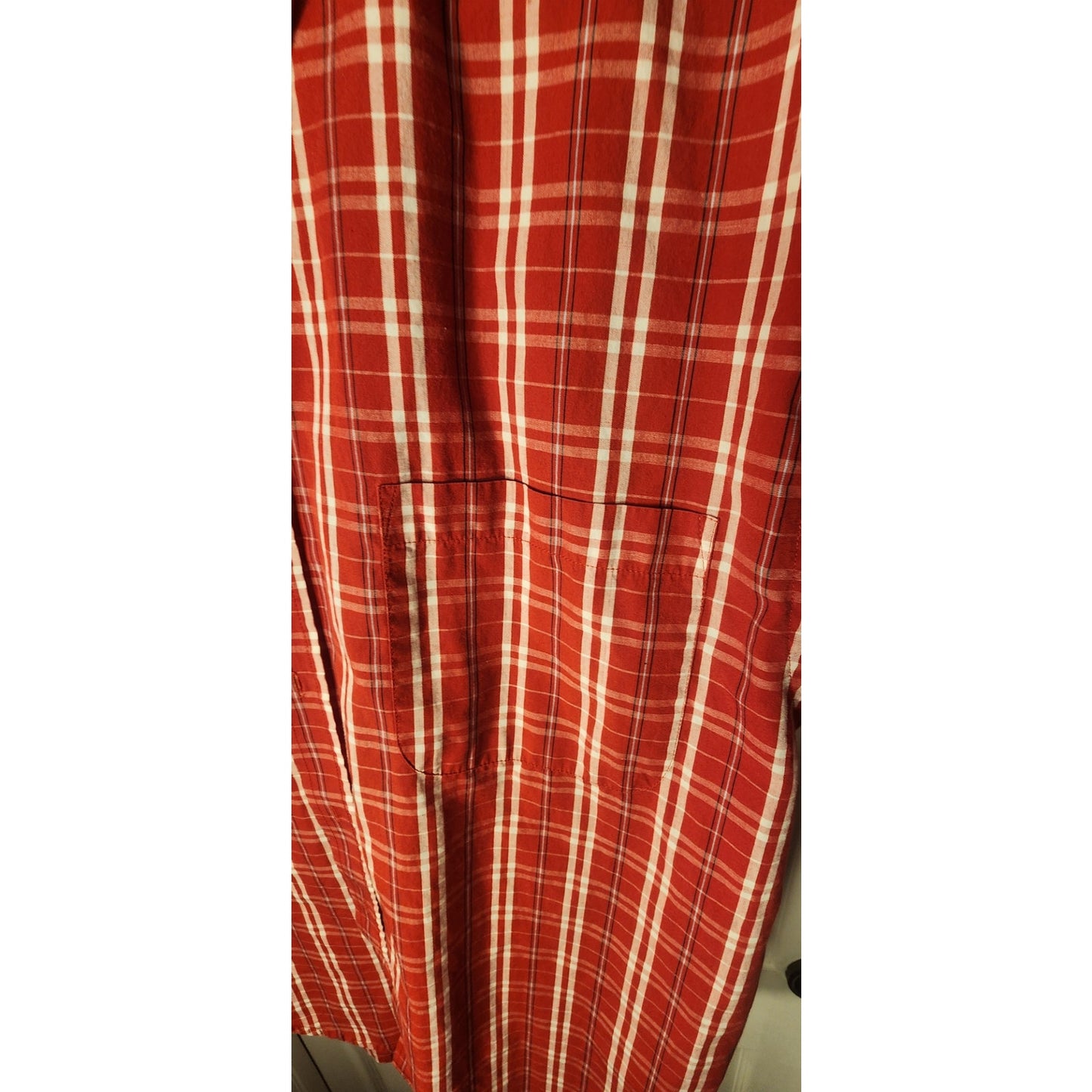 Puritan Mens Short Sleeve Button Down Shirt Size L 42 44 Red White Plaid