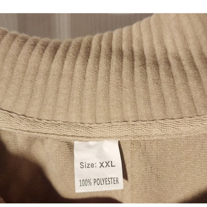 Mens XXL Beige Knit Long Sleeve Henley Pullover Sweater Jeans Hengsheng